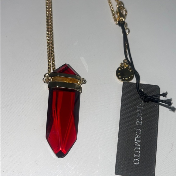 Vince Camuto Goldtone Red Crystal-Shaped Stone Pendant Necklace - Picture 2 of 2
